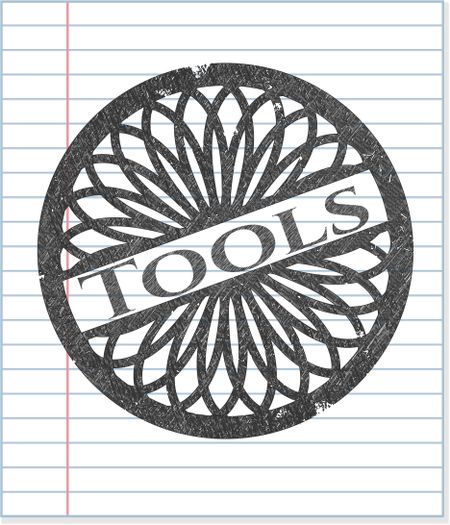 Tools emblem drawn in pencil