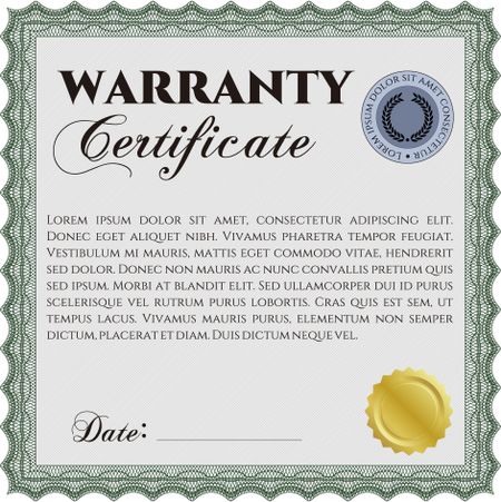Warranty Certificate template. Easy to print. Nice design. Detailed. 