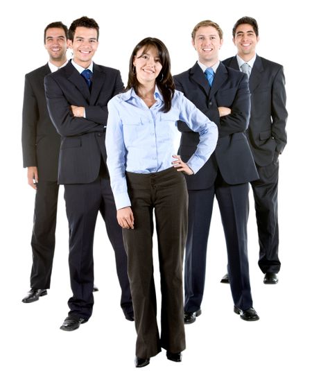 woman leading a business group isolated over a white background