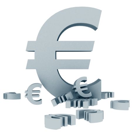 Silver euro symbols isolated over a white background