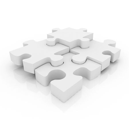 Pieces of a jigsaw puzzle isolated over a white background