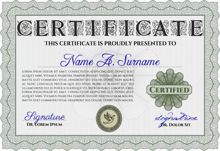 Green Diploma template or certificate template. With quality background. Artistry design. Vector pattern that is used in money and certificate. 