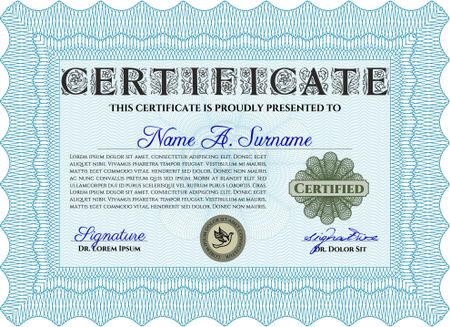 Light blue Diploma template or certificate template. With quality background. Artistry design. Vector pattern that is used in money and certificate. 