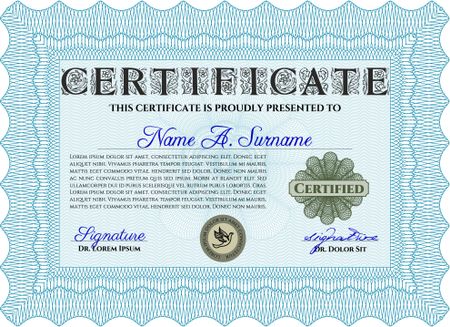 Light blue Diploma template or certificate template. With quality background. Artistry design. Vector pattern that is used in money and certificate.