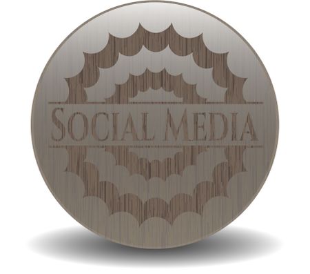 Social Media badge with wooden background