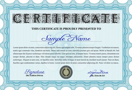 Light blue Diploma template. Vector illustration. Excellent design. With complex background. 
