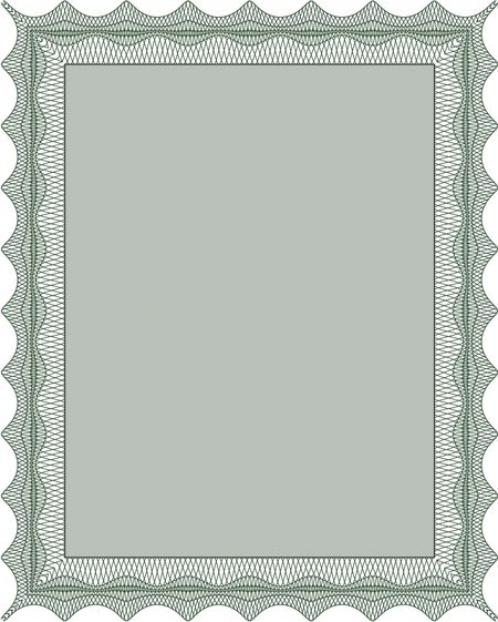 Green Certificate template or diploma template. Complex background. Vector pattern that is used in currency and diplomas.Superior design. 