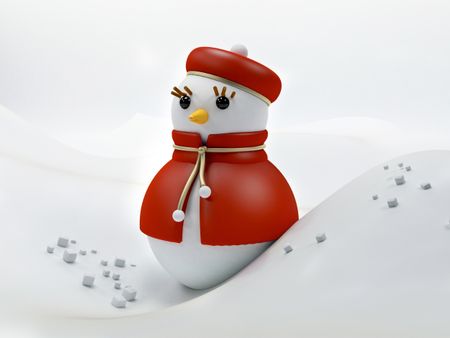 3D illustration of a snow woman with hat
