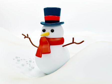 3D illustration of a snow man with hat