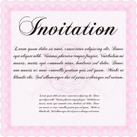 Vintage invitation template. Vector illustration. Elegant design. With guilloche pattern and background. 