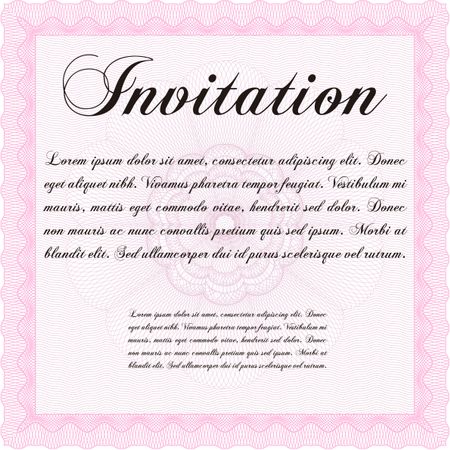 Vintage invitation template. Vector illustration. Elegant design. With guilloche pattern and background.