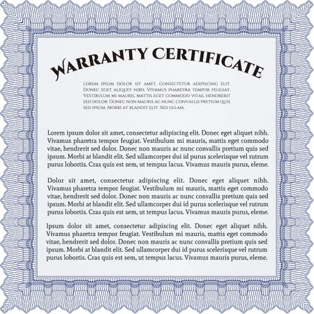 Sample Warranty certificate template. Vector illustration. Elegant design. With guilloche pattern and background. 