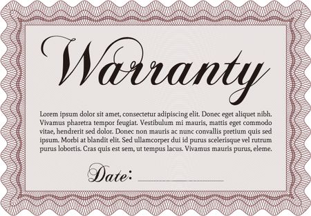 Sample Warranty. With linear background. Beauty design. Border, frame.