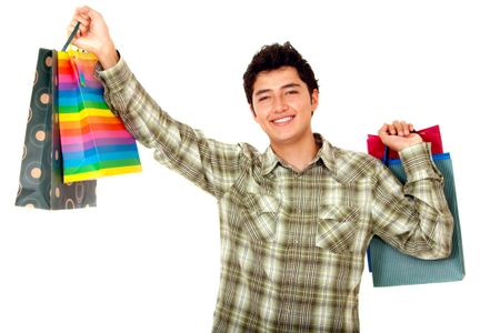 Man with shopping bags isolated over a white background