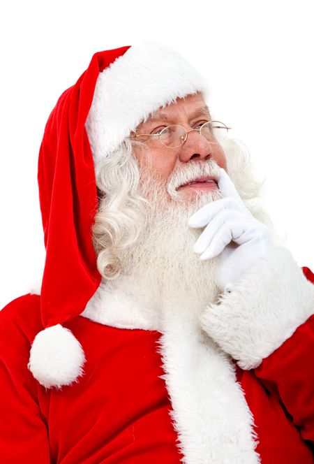 Santa Claus pensive isolated over a white background