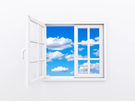 White window opening showing a blue sky