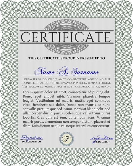 Green Certificate template or diploma template. Beauty design. Vector pattern that is used in currency and diplomas.Complex background. 