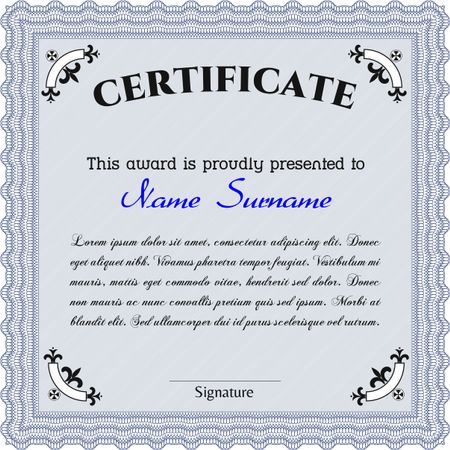 Blue Certificate. Complex design. Printer friendly. Detailed. 