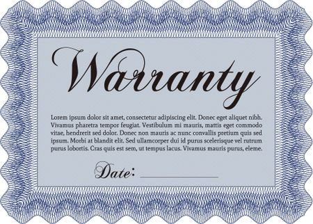 Warranty template or warranty certificate. Sophisticated design. With great quality guilloche pattern. 