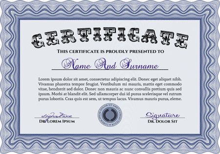 Blue Diploma template. Vector illustration. Excellent design. With complex background. 