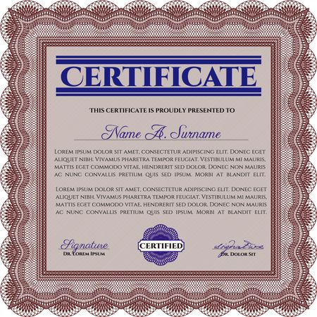 Certificate template or diploma template. Superior design. Complex background. Vector pattern that is used in currency and diplomas.Red color.