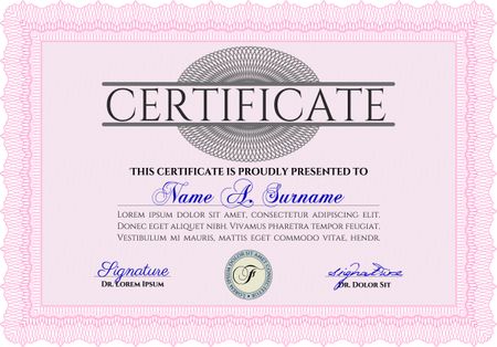 Pink Certificate or diploma template. Customizable, Easy to edit and change colors. Easy to print. Cordial design. 