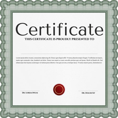Green Certificate or diploma template. Customizable, Easy to edit and change colors. Easy to print. Cordial design. 