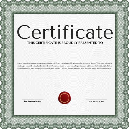 Green Certificate or diploma template. Customizable, Easy to edit and change colors. Easy to print. Cordial design.