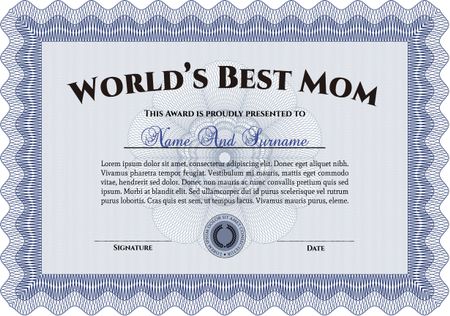 Best Mother Award Template. With guilloche pattern and background. Vector illustration. Elegant design. 