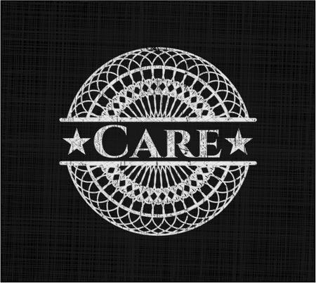 Care written on a chalkboard