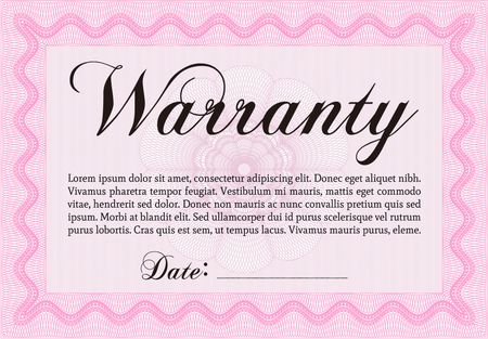 Warranty Certificate template. Easy to print. Cordial design. Detailed. 