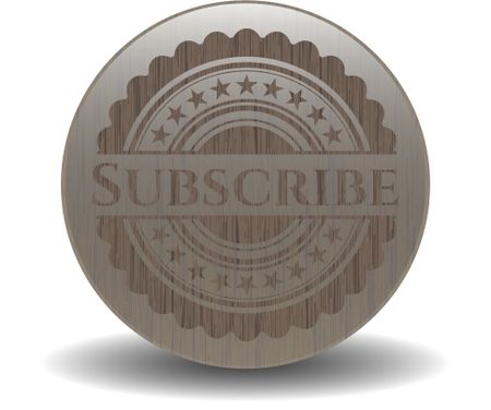 Subscribe badge with wood background