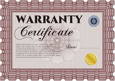Sample Warranty certificate template. With guilloche pattern. Vector illustration. Elegant design. 