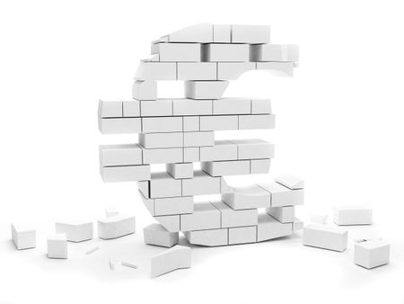 Euro symbol in bricks isolated over a white background