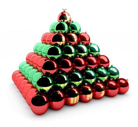 Christmas balls pyramid isolated over a white background
