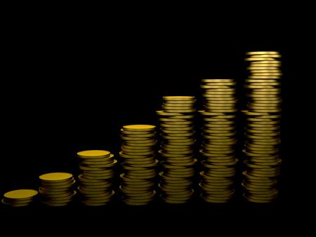 Pile of coins ascending isolated over a black background