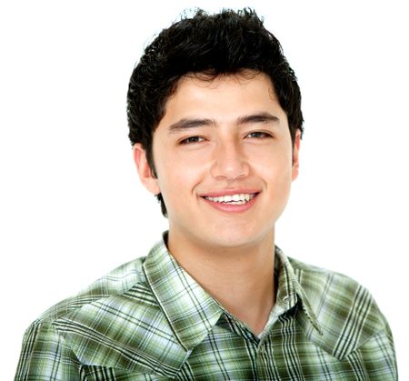 Handsome man smiling isolated over a white background