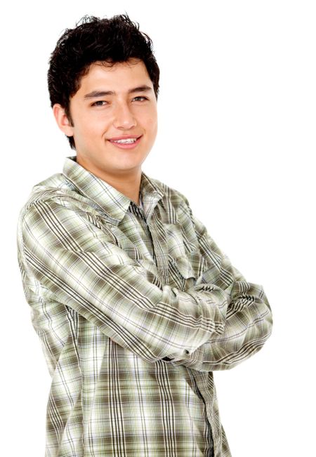 Handsome male portrait with arms crossed isolated on white