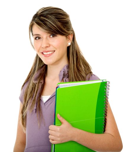 Beautiful female student smiling isolated over a white background
