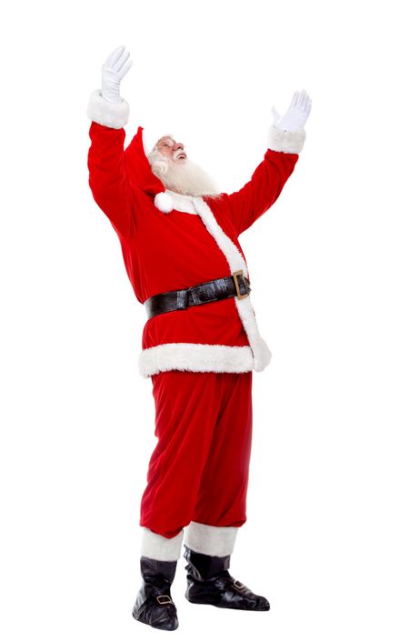 Santa excited with open arms isolated on white