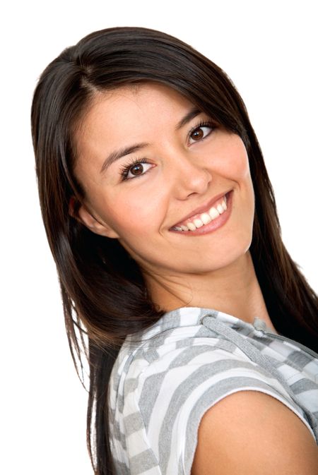 Beautiful happy girl portrait isolated over a white background