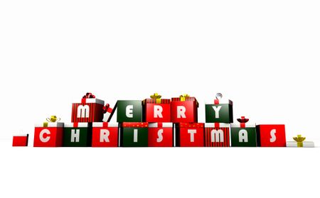 Wrapped presents creating a Merry Christmas message isolated