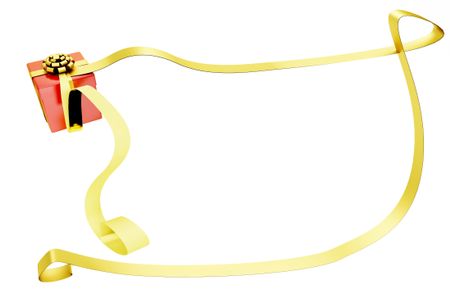 Christmas present with a long ribbon isolated over a white background
