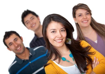 Happy group of friends isolated over a white background