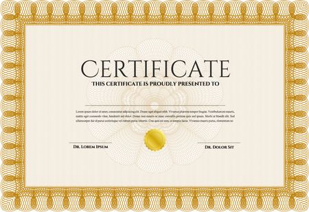 Orange Diploma or certificate template. With complex background. Lovely design. Vector illustration. 