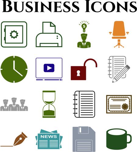 business icon set. 16 icons total. Universal Modern Icons.