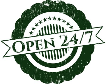 Open 24/7 with rubber seal texture