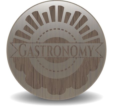 Gastronomy badge with wood background