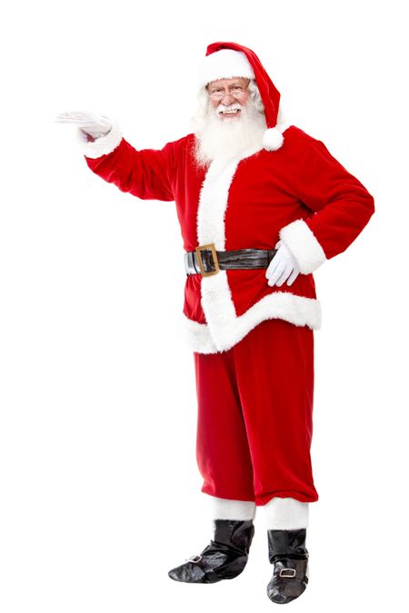 Santa Clause leaning on something imaginary isolated over a white background