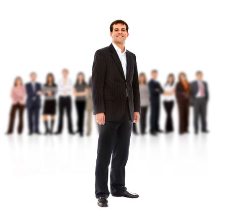 business man with a team isolated over a white background